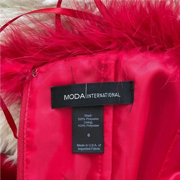 Y2K Red Satin Marabou trim Feathered Dress - Picture 5 of 7